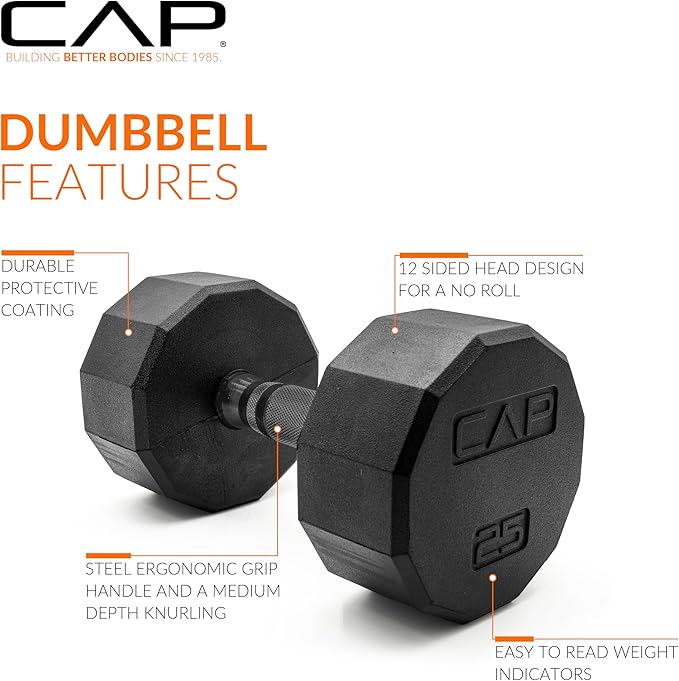 CAP Barbell Rubber Coated Dumbbell Weight Set with Vertical Rack | 100 lb, 150 lb, and 210 lb Options