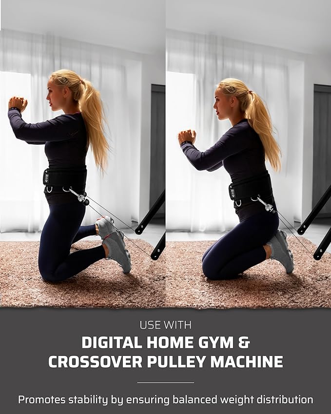 Multi-Attachment Belt for Cable Machine and Smart Home Gym Squats and Hip Thrusts, 5 Attachment Points for Optimal Weight Distribution, 2 Straps (40” & 27”) and 3 Metal Snap Hooks Included