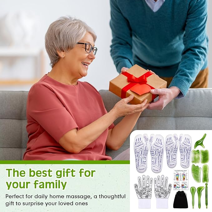 16 Pcs Reflexology Socks and Gloves with Tools Foot Reflexology Socks with Acupressure Gloves & 8 Pcs Massage Point Tools Foot Relief Acupressure Massager Set for Women and Men(Green)