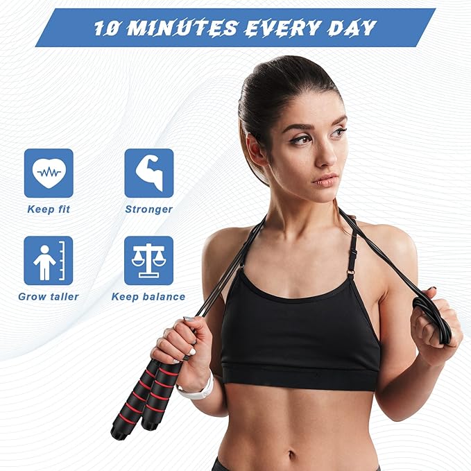 Junkin 12 Pieces Jump Ropes for Fitness with Ball Bearings Speed Jumping Adjustable Skipping Rope with Foam Handles Exercise Stuffer for Men Women Cardio Training Slim Body