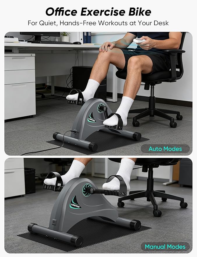 LUBBYGIM Mini Exercise Bike, Under Desk Bike Pedal Exerciser for Seniors & Physical Therapy, Electric Motorized Foot Pedal Machine for Arm and Leg Fitness, 6 Speed Levels