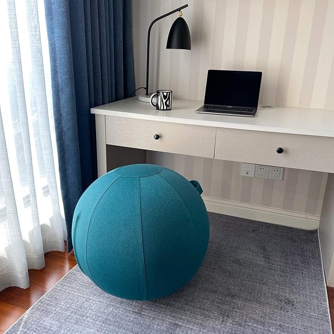 Sitting Ball Chair for Office and Home, Pilates Exercise Yoga Ball with Cover for Balance, Stability and Fitness, Ergonomic Posture Exercise Ball Seat with Handle and Pump