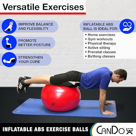 CanDo Inflatable Exercise Ball - Red 42", Durable Extra Thick Non-Slip Stability Ball for Core Workouts, Yoga, Pilates, Active Seating, Physical Therapy, Pregnancy, Home Gym, Flexibility