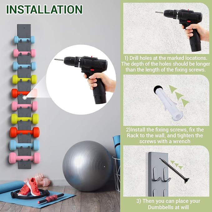 Zonon Dumbbell Wall Rack 10 Capacity Metal Heavy Duty Dumbbell Storage Holder for Space-Saving Home Gym Hardware Included