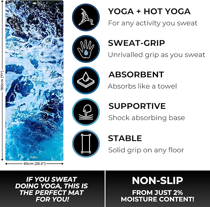 Plyopic. All In One Yoga Mat | Luxury Sweat-Grip Mat/Towel Combo | Ideal for Yoga, Hot Yoga, Bikram, Pilates, Workout & Exercise | Eco-Friendly Natural Rubber