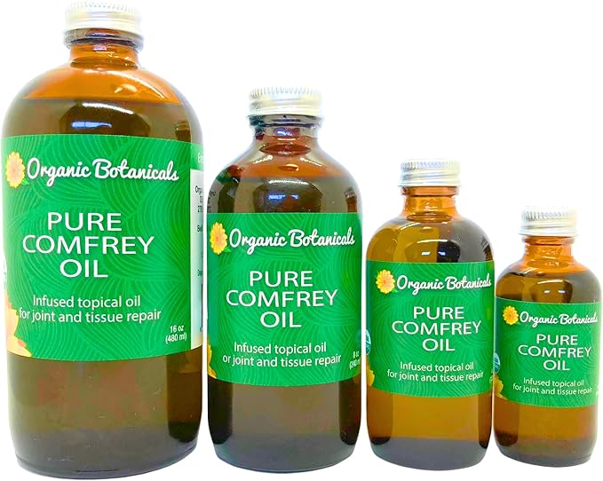 Pure Organic Comfrey Leaf Infused Oil - Skin Care for Joints, Back, Muscles, Fractures, Bruises, and Minor Wounds, Natural Herbal Body Massage Oil, Certified Organic (2 oz)