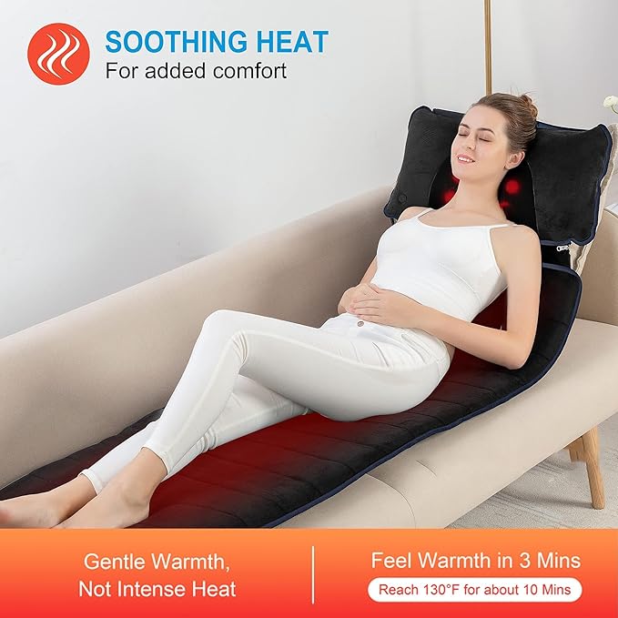 COMFIER Full Body Massage Mat with Heat & Vibration - 10 Motors, App Control, Movable Shiatsu Neck Pillow & 4 Heating Pads for Neck, Shoulders, Back, Black