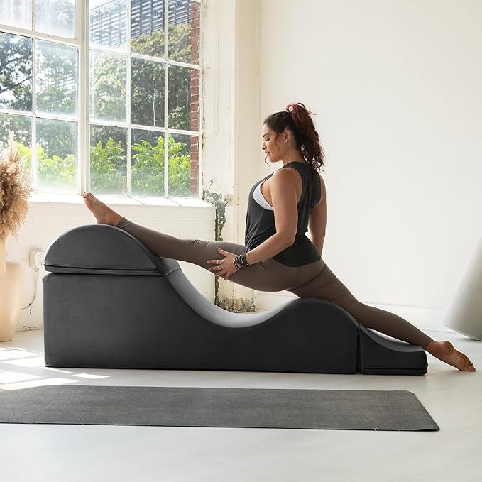 Avana Kami Convertible Chaise/Bed Bench for Yoga & Massage - 2-in-1 End of Bed Ottoman with Concealed Fold Out Yoga Lounge Chair, 22" Wide, Microvelvet Bone Ivory