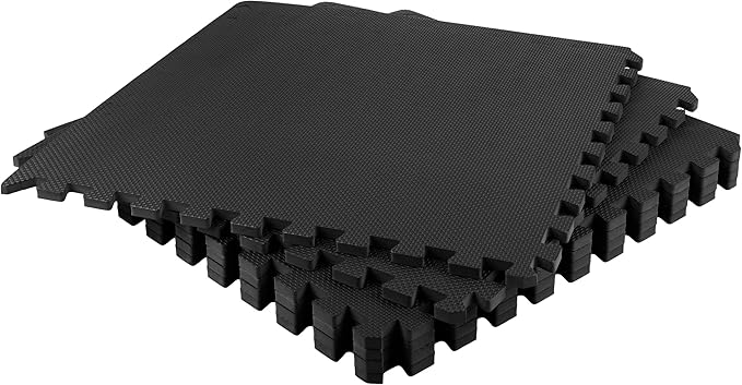 EVA Foam Mat Tiles 6-Pack - 24 SQ FT of Interlocking Padding for Garage, Playroom, or Gym Flooring - Workout Mat or Baby Playmat by Stalwart (Black)