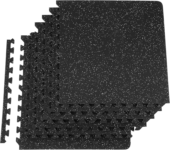 VEVOR 0.56Inch 24sq.ft 6 Tiles Gym Flooring for Home Gym, Rubber Top with High Density EVA Foam, 25 x 25In Gym Floor Exercise Equipment Mats, Interlocking Gym Mats, Puzzle Workout Mats, Black & Gray