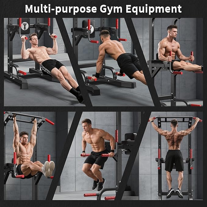 sogesfurniture Power Tower Dip Stands Assistive Trainer for Home Gym - 10-Level Height Adjustable Multi-functional Pull Up Bar, Dual Training Stands for Dip Push Up & Core Workout, Heavy Duty Steel Frame