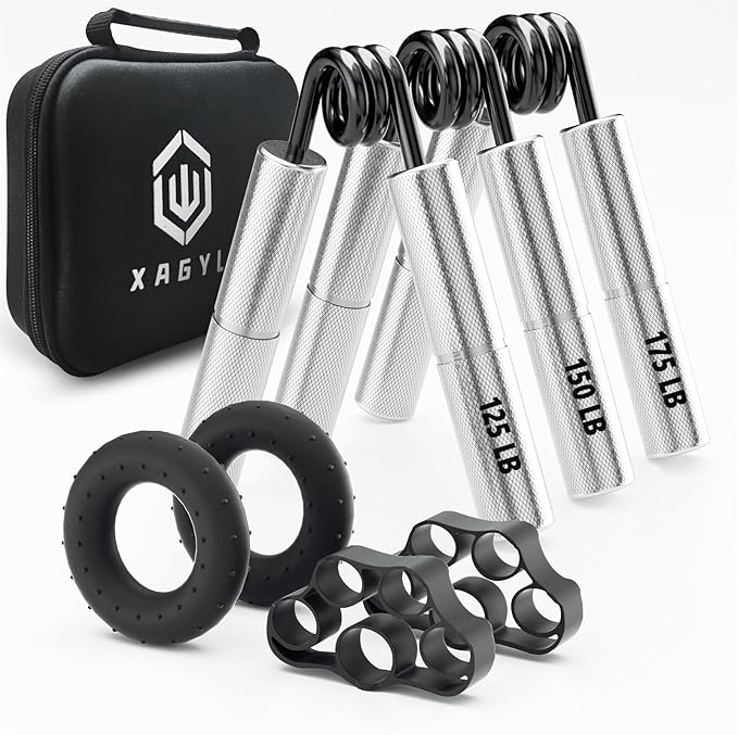Professional Hand Grip Strengthener Trainer Kit, 50-175LB Metal Hand Gripper with 2 Finger Stretcher & 2 Grip Ring Wrist Foream Strengthener Exercise Workout Trainer for Pro Beginner Professionals