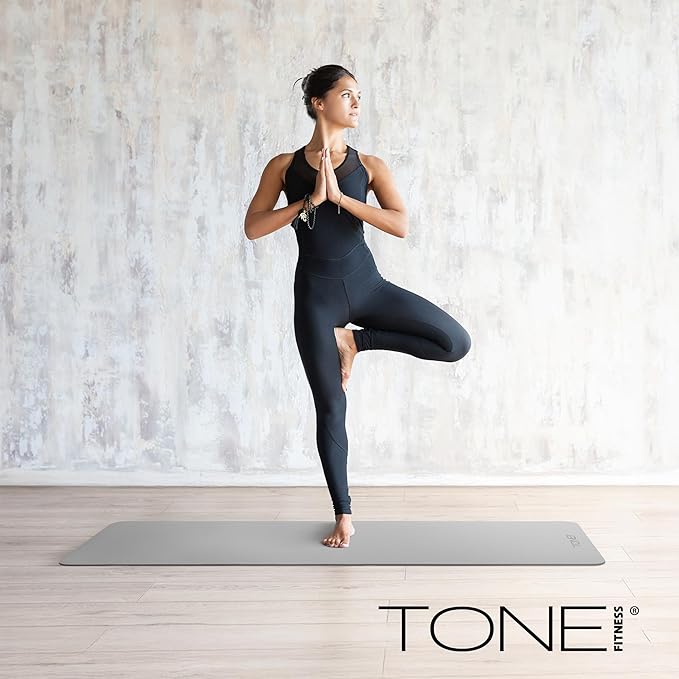 TONE Fitness Yoga Mat 1/4" Thick Non Slip Exercise & Pilates Mat for Home Workouts with Carrying Strap | Multiple Options