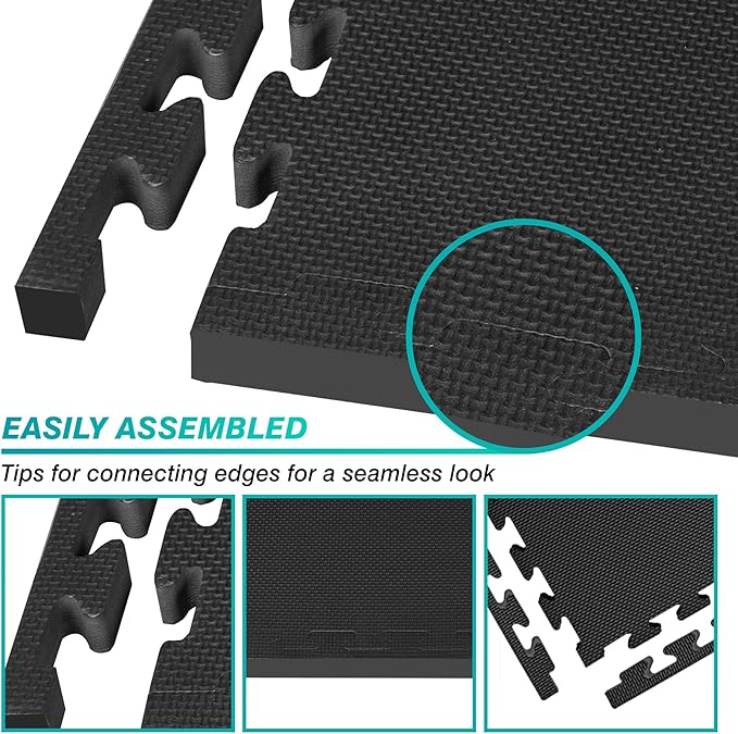 Mat Block Interlocking Foam Tiles Puzzle Mats for Floor 24 SQ FT, 3/4 inch, 6 Tiles, EVA Gym Mat Flooring Exercise Equipment Mat for Home Gym Equipment,APM101BK, Black