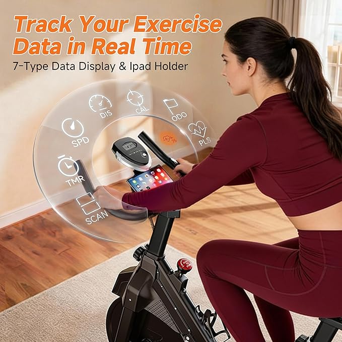 Exercise Bike, Magnetic Stationary Bikes for Home with Brake Pad Silent Belt Drive, 330LB Weight Capacity Indoor Cycling Bike with Upgraded Comfortable Seat, Tablet & Water Bottle Holder Black