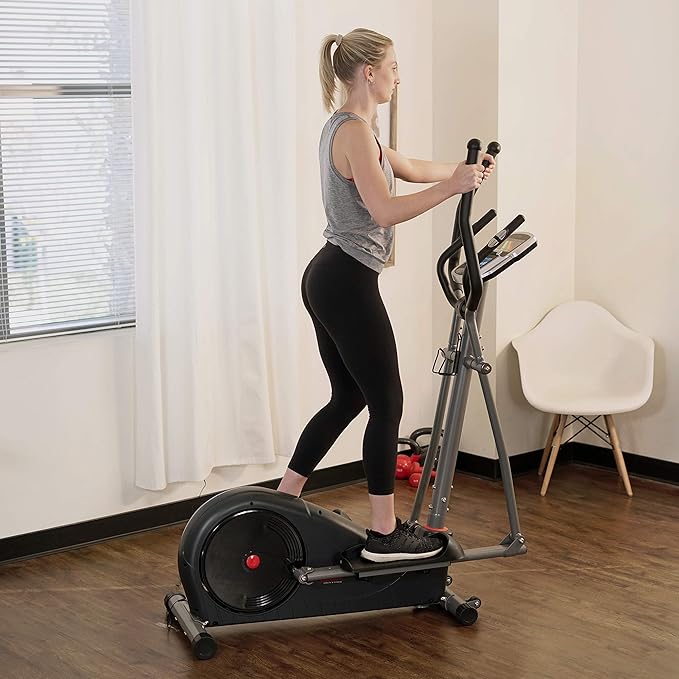 Sunny Health & Fitness Elliptical Exercise Machine, Silent Training, Long Stride Full Body Workout, Adjustable Resistance, Pulse Sensor, SunnyFit App via Bluetooth, Electric or Manual