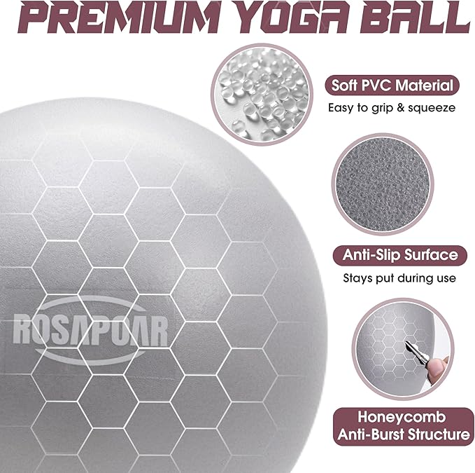 ROSAPOAR Small Exercise Ball - 9 Inch Mini Pilates Ball, Anti-Burst Yoga Ball for Stretching & Core Strength Workout, Physical Therapy & Yoga at Home Gym & Office
