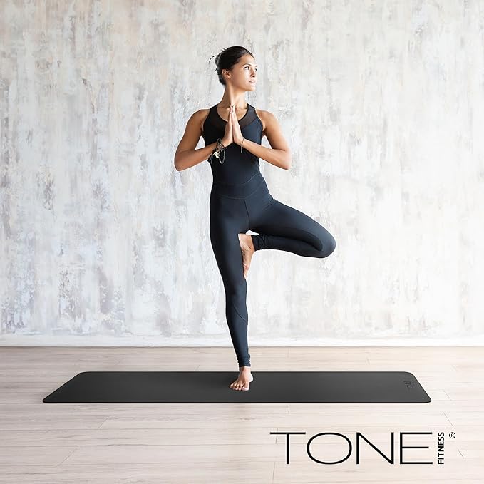 TONE Fitness Yoga Mat 1/4" Thick Non Slip Exercise & Pilates Mat for Home Workouts with Carrying Strap | Multiple Options