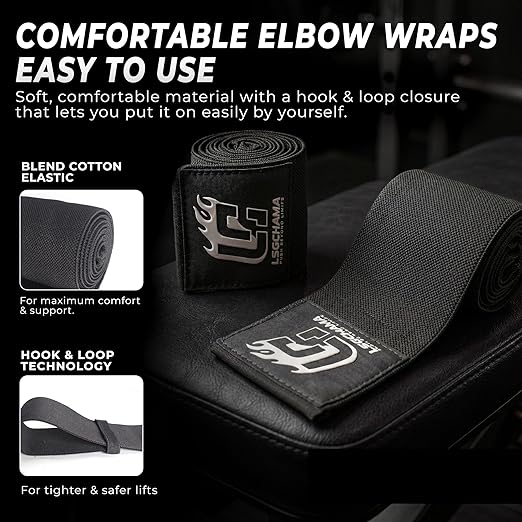 Elbow Wraps for Weight Lifting, Gym Support, Training, Powerlifting, Workout Protection