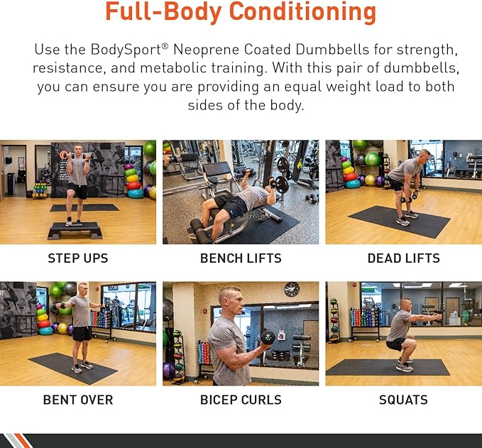 Body Sport Neoprene Dumbbell Weight - Latex-Free, Strength Training Equipment for Home Fitness & Gym Workouts
