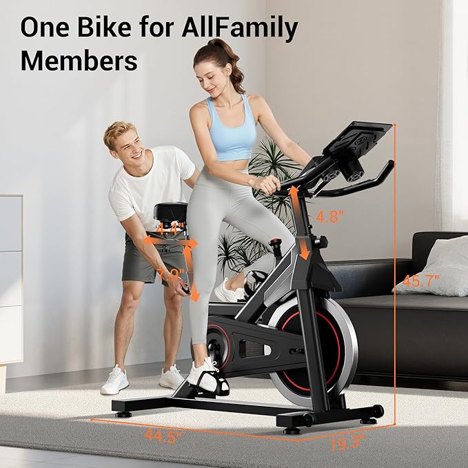 UMAY Exercise Bike, Brake Pad Stationary Bike with App Compatible, Adjustable Resistance Indoor Cycling Bike with 300 lb Weight Capacity, Low Noise Bike with Tablet Holder & Comfort Seat