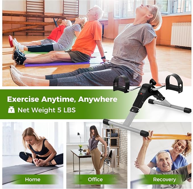 GYMAX Under Desk Bike Pedal Exerciser, Folding Mini Exercise Bike with LCD Display for Arms & Legs Workout, Portable Peddler Exerciser for Seniors Office Home Fitness