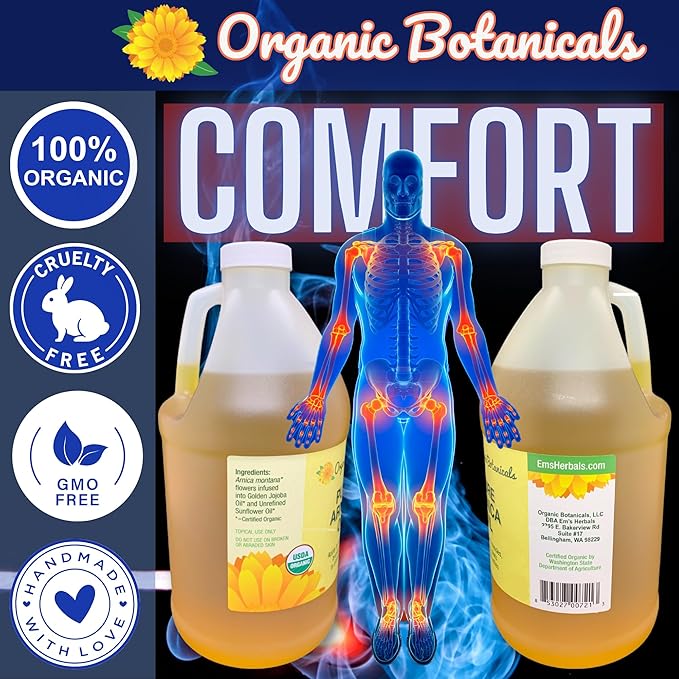 Arnica Oil - Pure Organic Muscle Discomfort Bottle - Arnica Montana Oil for Arthritis, Bruising & Swelling, Muscle, Joint Discomfort, and Sports Injuries, Arnica Massage Oil, 64 oz