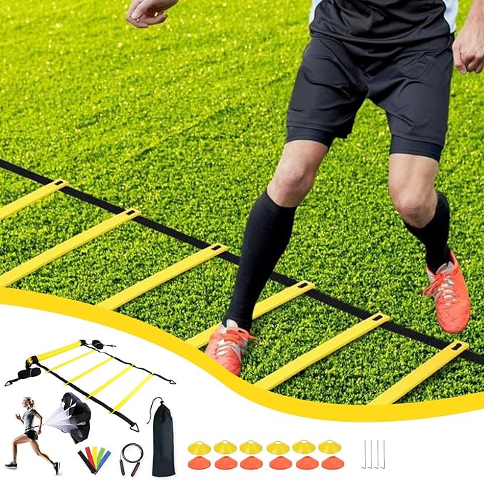 Agility Ladder – Speed Ladder Soccer Football Athletic Fitness Kit | Jump Rope Parachute Discs Belt Basketball Exercise Workout Coordination Endurance Training Tools