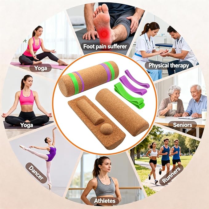 Cork Balance Board,Foot Balance Cork Roller,Premium 4-in-1 Foot & Ankle Strengthener Kit.Portable Design Balance Trainer Kit for Improve Foot Health & Function，Prevent Falls