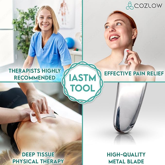COZLOW 3-in-1 Stainless Steel Muscle Scraper Tool Set for IASTM Therapy - Skin Scraping Massage Tools for Soft Tissue Mobilization - Deep Tissue Gua Sha for Arms, Legs & Back