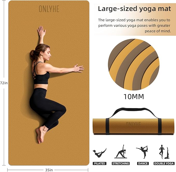 Yoga Mat Thick(10mm) Exercise Mat Non Slip Anti-tear,72"x35" Extra Large Pilates Mats for Home Workouts, Gym & Floor Stretching with Carrier Strap