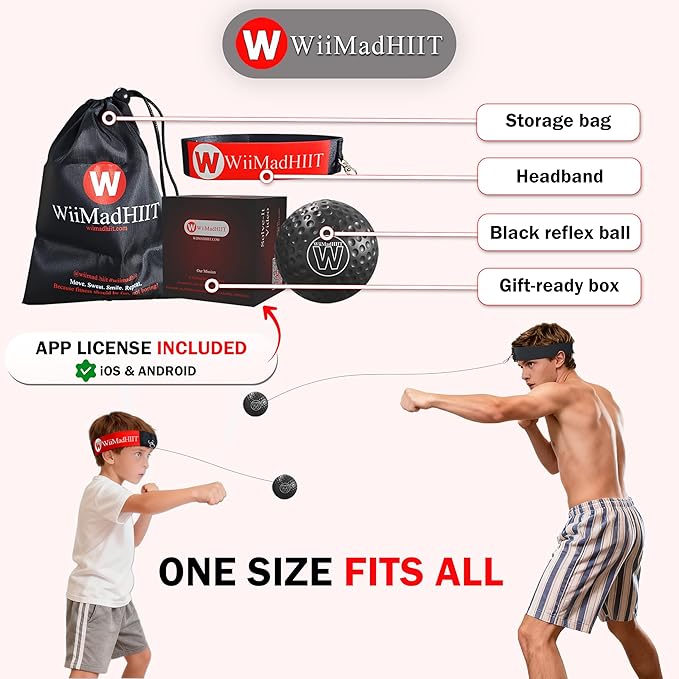 Boxing Reflex Ball with Punch Counter App, Fun Punch Game with Headband, Hand Eye Coordination Training | Boxing Equipment, Fitness Gift Ideas for Teen Boys and Anyone into MMA Training
