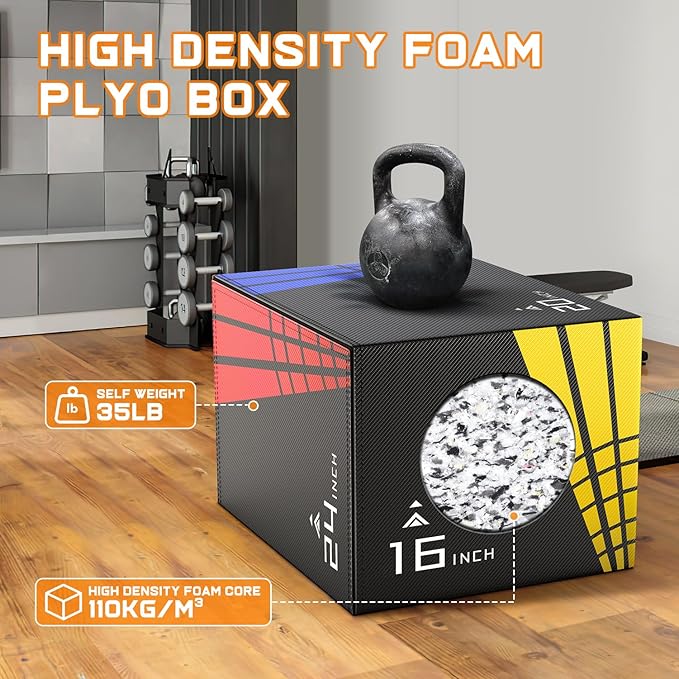 GIKPAL Plyo Jumping Exercise Box, High-Density Foam Plyometric Jump Box for Home Gym Workout, Multiple Size Box Jumps for Step-Up, Box Squat, Explosive Training