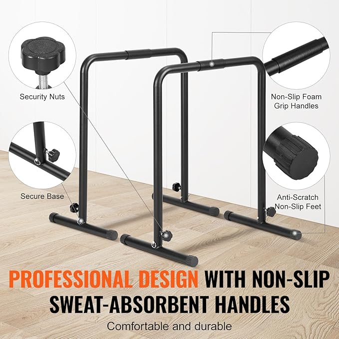 Happybuy Dip Bars, 440 lbs Capacity, Heavy-Duty Adjustable Height Dip Stand for Fitness Workouts, Stabilizer Parallette Push-Up Stand, Parallel Bars for Strength Training at Home Gym