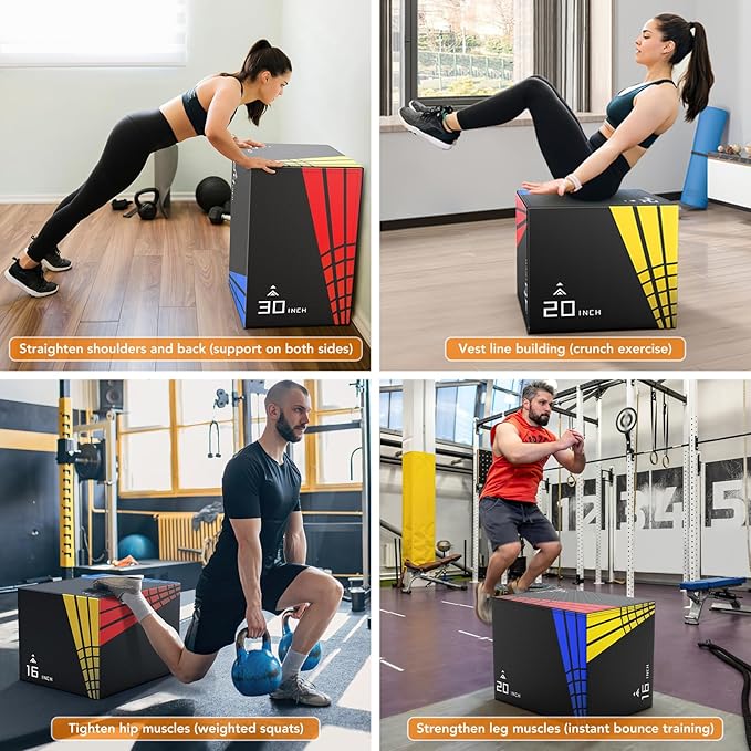 GIKPAL Plyo Jumping Exercise Box, High-Density Foam Plyometric Jump Box for Home Gym Workout, Multiple Size Box Jumps for Step-Up, Box Squat, Explosive Training