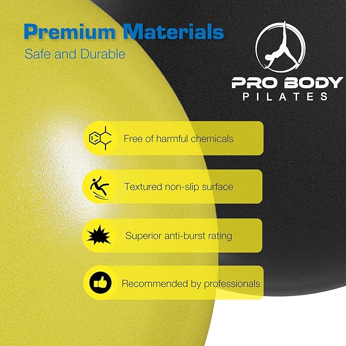 ProBody Pilates Small Exercise Ball with Pump - 9 Inch Workout Ball for Stability, Barre, Yoga, Core & Physical Therapy
