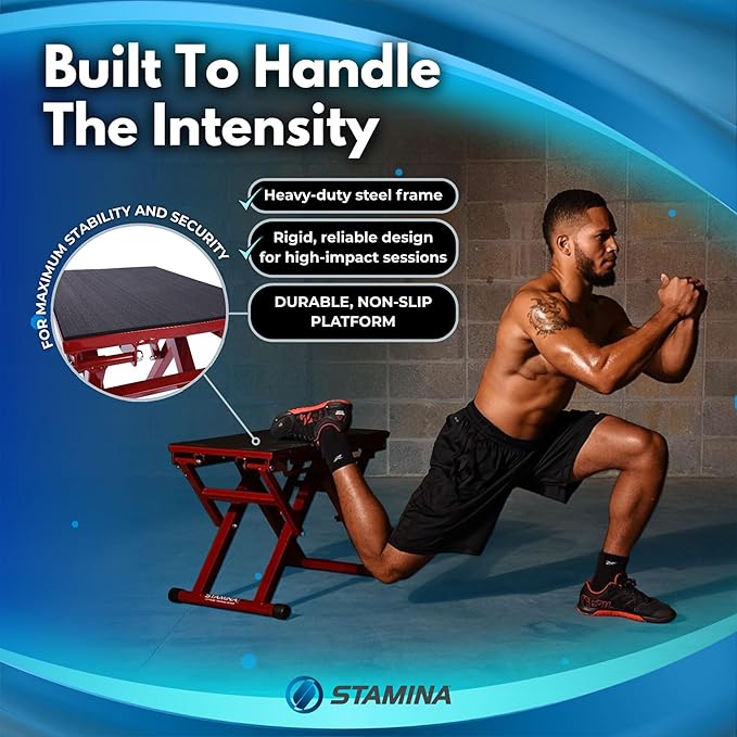Stamina X 12" to 24" Adjustable Height Plyo Step Up Exercise Box For Home Workout with Access to Muuv, Non-Slip Surface and Workout Guide, Black/Red