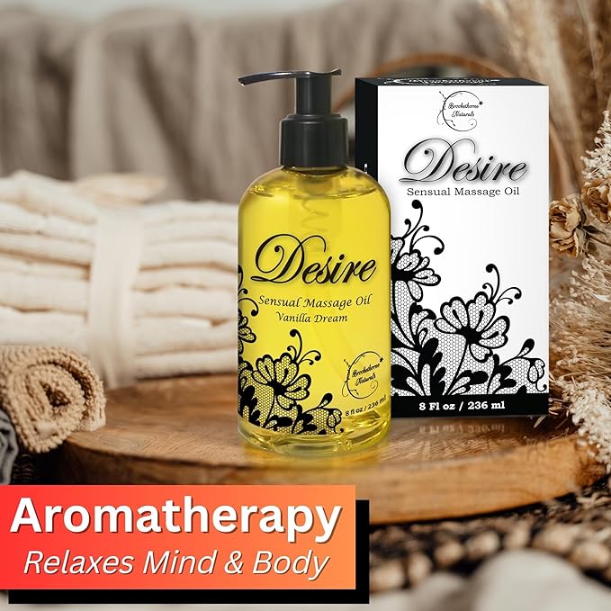 Desire Sensual Massage Oil for Date Night | Best Massage Oil for Couples | Valentines Day Gifts for her | All Natural with Sweet Almond, Grapeseed & Jojoba for Smooth Glide 8oz