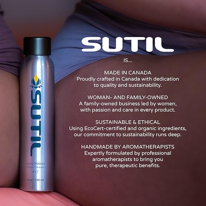 SUTIL Sensual Luxury | Love Potion #23 Massage Oil | Non Sticky Aphrodisiac Essential Oil | Botanical Arousal Oil for Women, Men, & Couples (Love Potion #23, 4 Oz)