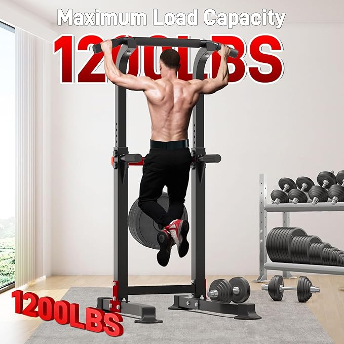 Outdoor Basic Power Tower, Pull Up Bar and Dip Station for Home Gym, 1400LBS Weight Capacity, Adjustable Height, Heavy Duty Steel Frame for Calisthenics, Strength Training Fitness Equipment
