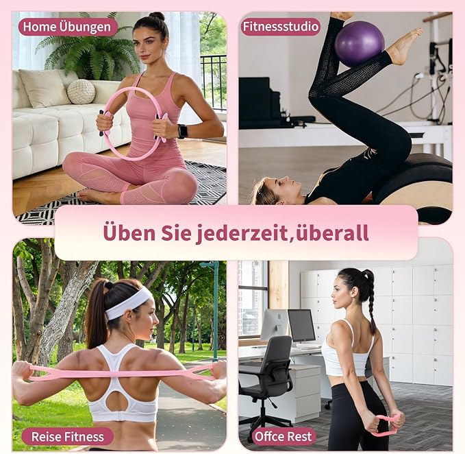 Pilates Ring Set for Women, Pilates Equipment with 5 Resistance Bands & Accessories, Pilates Ball, 14'' Magic Circle Hoop, Pilates Starter Kit for Beginners at Home