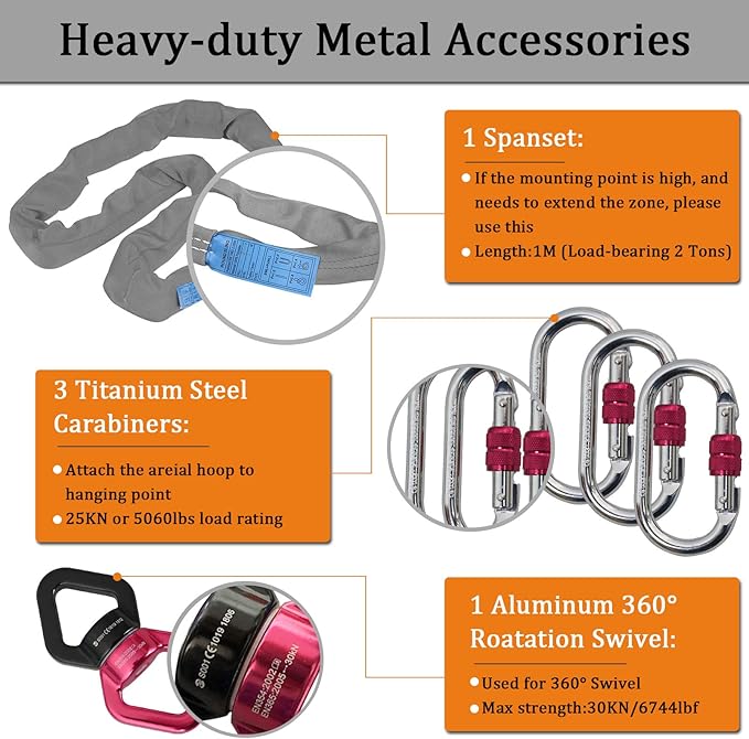 DASKING Professional Aerial Hoop Kit - 85cm (33.5")/90cm (35.4") Aerial Ring Set, 2-Ton Safety System Anti-Slip Grip & Portable Storage Bag