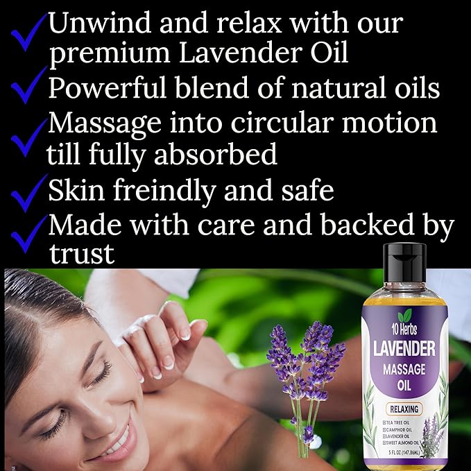 10 Herbs Lavender Sensual Massage Oil for Couples, Date Night, Relaxing.