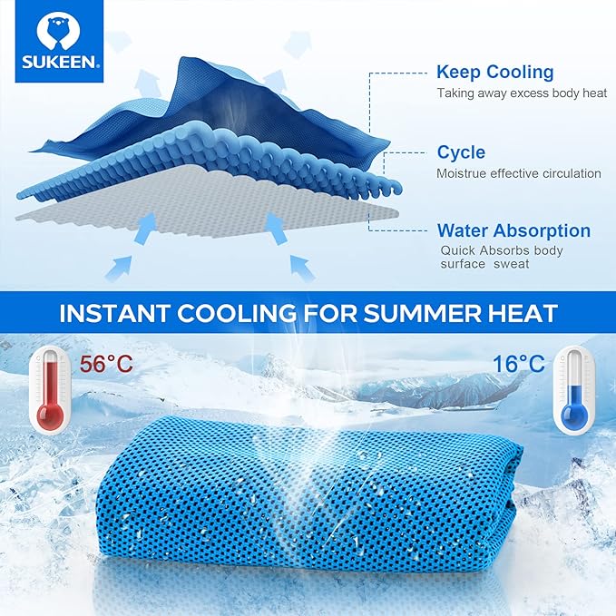 Sukeen 4 Pack Cooling Towels (40"x12"),Ice Towel,Soft Breathable Chilly Towel,Microfiber Towel for Yoga,Sport,Running,Gym,Workout,Camping,Fitness,Workout & More Activities