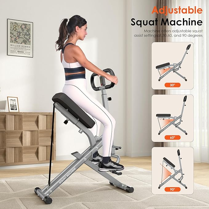 SogesHome Squat Machines Rowing Machine for Home, Foldable & Full Body Exercise Workout Equipment with Adjustable Resistance Bands for Women, Row and Ride Squat Machine for Glutes and Abs, 330 LBS