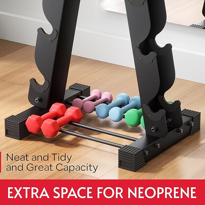 Dumbbell Rack Stand Only, Compatible with Peloton Weights, Ergonomic Weight Rack for Home Gym Dumbbells with 6-Tier, Space-Saving Home Gym Storage Rack, Plus Neoprene Set Storage, Compact