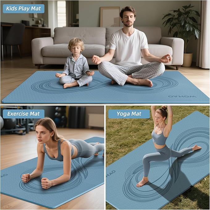 Large 76"x40"x0.4" Yoga Mat - Extra Width & Thick Non-Slip Exercise Mat, Versatile for Stretching, Yoga Studio, Gym, Home & Indoor/Outdoor Workouts