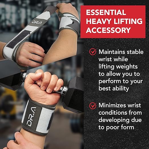 Dr. Arthritis Weight Lifting Wrist Wraps with Thumb Loop, Heavy-Duty Wrist Straps for Weightlifting, Hybrid Training, Olympic Lifts & Calisthenics, Non-Slip Gym Wraps for Men & Women (Grey & White, Pair)