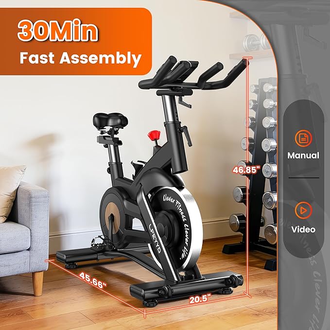 Exercise Bike for Home, Quiet Adjustable Magnetic Stationary Bike for Home Cardio with App Compatible, Spin Bike with 400 lbs Capacity, Spinning Bike with Heart Rate Monitor,Comfort Seat/Alloy Pedals/LCD Monitor