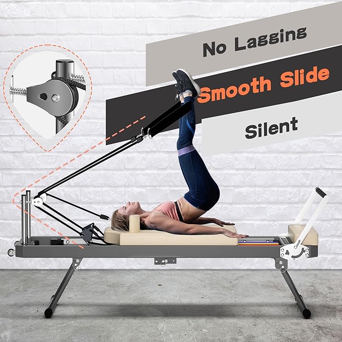 Foldable Pilates Reformer Machine for Home Use - 330lbs Capacity with 5 Alloy Springs, 11 Resistance Levels & UP Leather Surface, Space-Saving Fitness Equipment